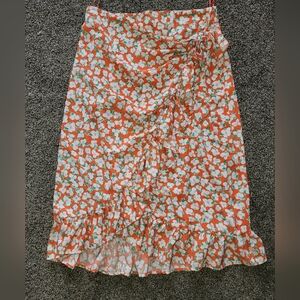 Vero Moda Asymmetrical Floral Skirt in Orange and White